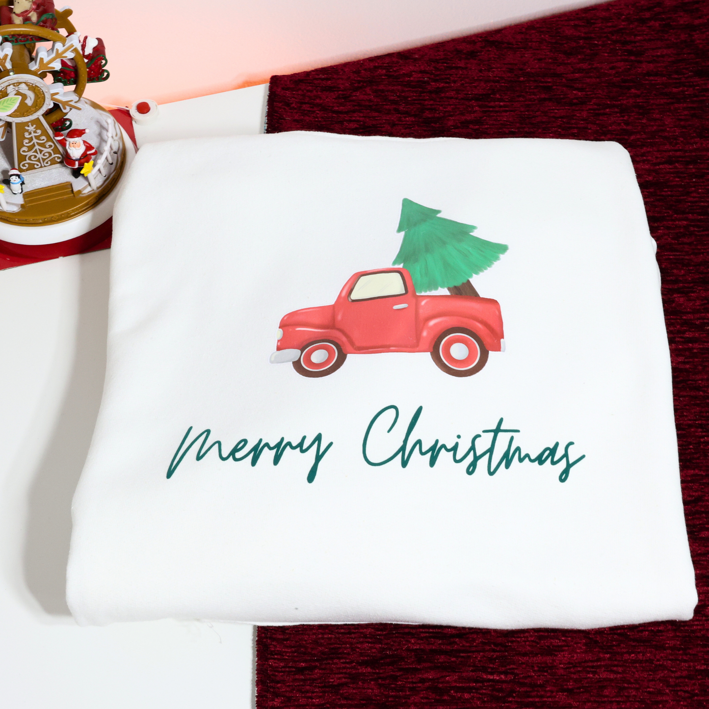 Merry Christmas Classic Crewneck - Retro Cozy Sweater - Water Color Merry Christmas Red Truck